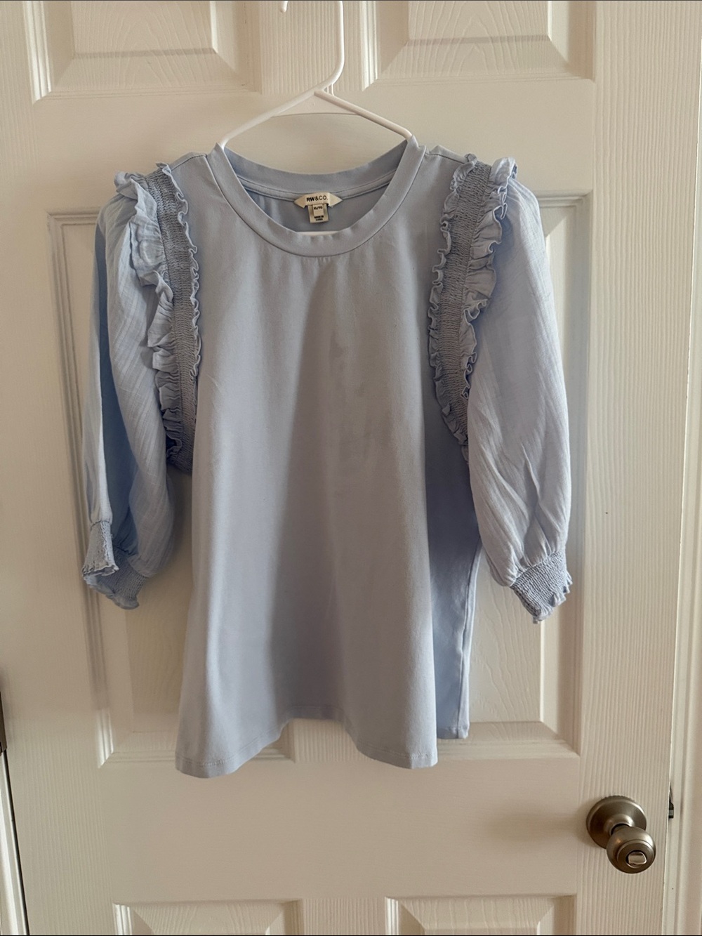 RW&CO. Light Blue Ruffle Puff Sleeve Tee